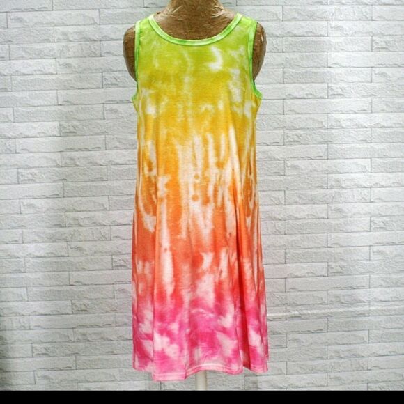 Rainbow Tie Dyed Sleeveless Dress Coverup Sz L - Picture 2 of 6